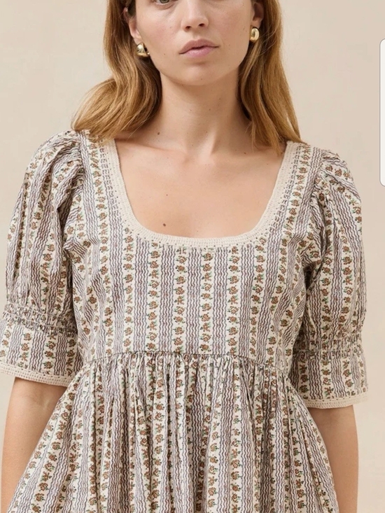 Loeffler Randall Tops - Loeffler Randall Cream and Brown Floral Knit Peasant Top